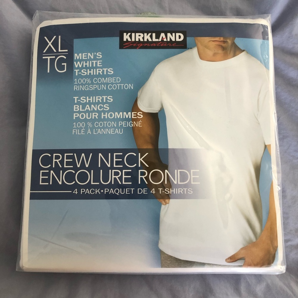Kirkland Signature White Crew Neck T-Shirts - Pack of 4